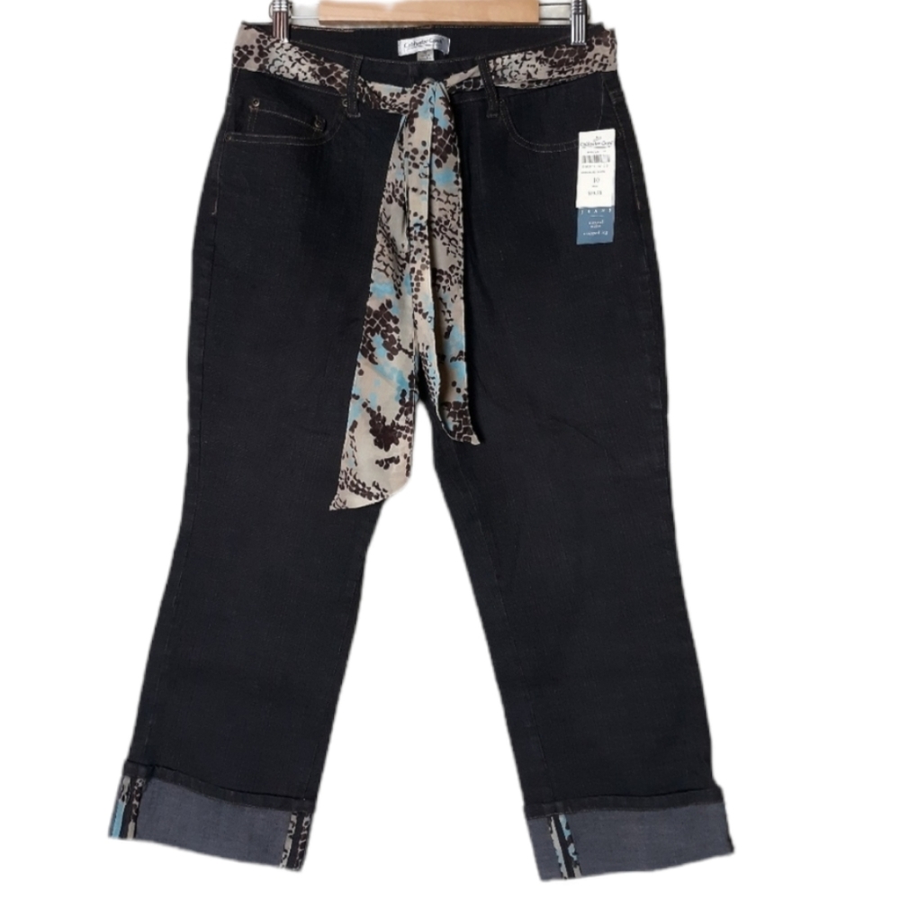 Coldwater Creek Black Cuffed Crop Jean NWT SZ 10